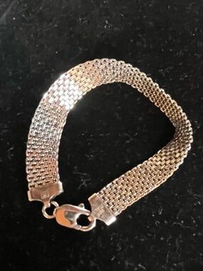 Sterling Silver 925 Italian Wide Mesh Link Bracelet | Modernist Woven Chain